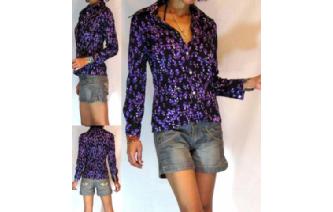 HIPPIE Vtg 70's SKINNY SMALL TULIP INDIE SHIRT BL4 Image